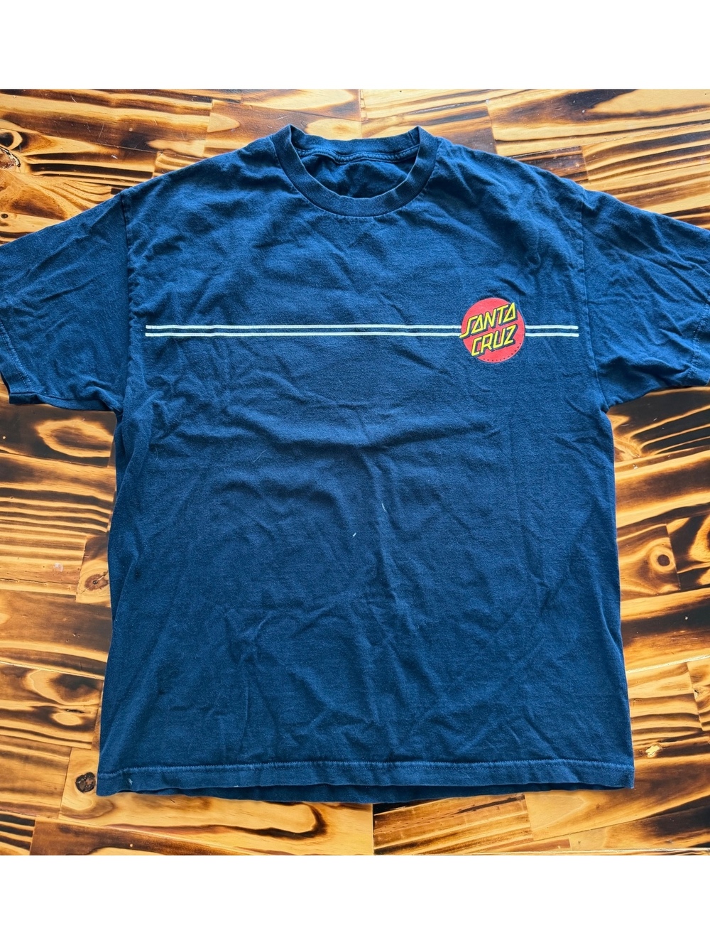 Santa Cruz Navy Graphic Skatewear T-Shirt with Red and Yellow Logo, Very Good